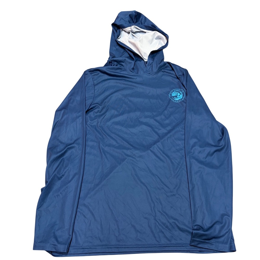 All American Fisherman Mens Blue Performance Fishing Hoodie Marlin Flag Medium